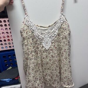 Floral Lace Trim Women's Top